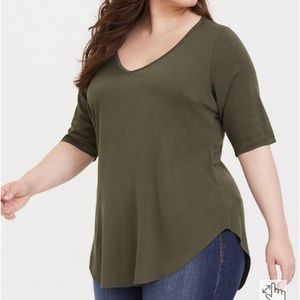 Torrid Stretch Challis Tunic Top Olive Green Size 0 M/L‎